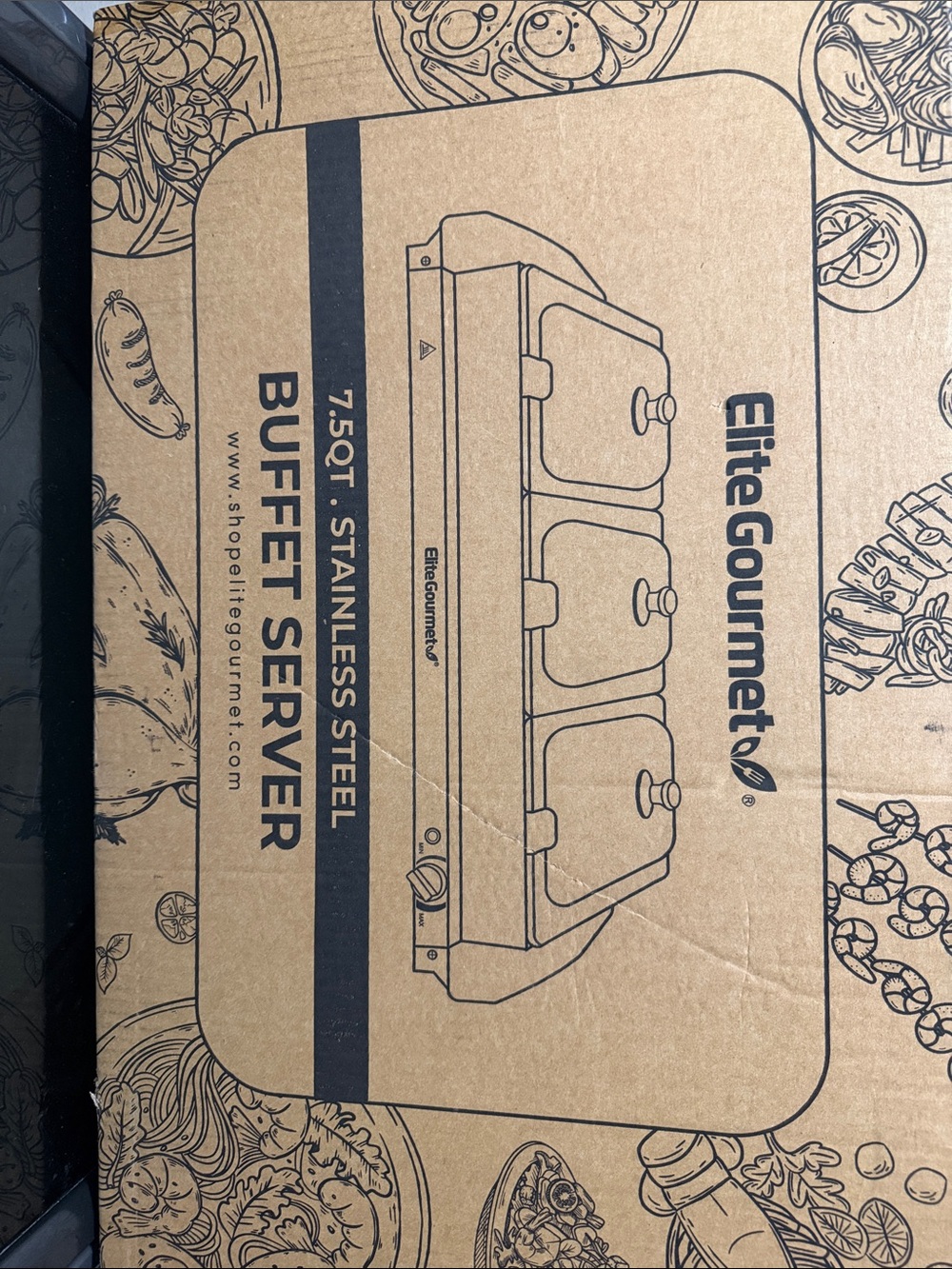 Elite Gourmet Stainless Steel 7.5QT Buffet Server - Tan Box Art